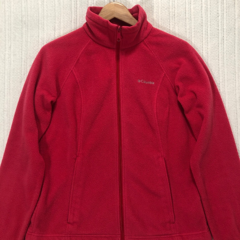 Columbia Fleece Jacket Full Zip Pockets Activewear Red Outdoor Womens M